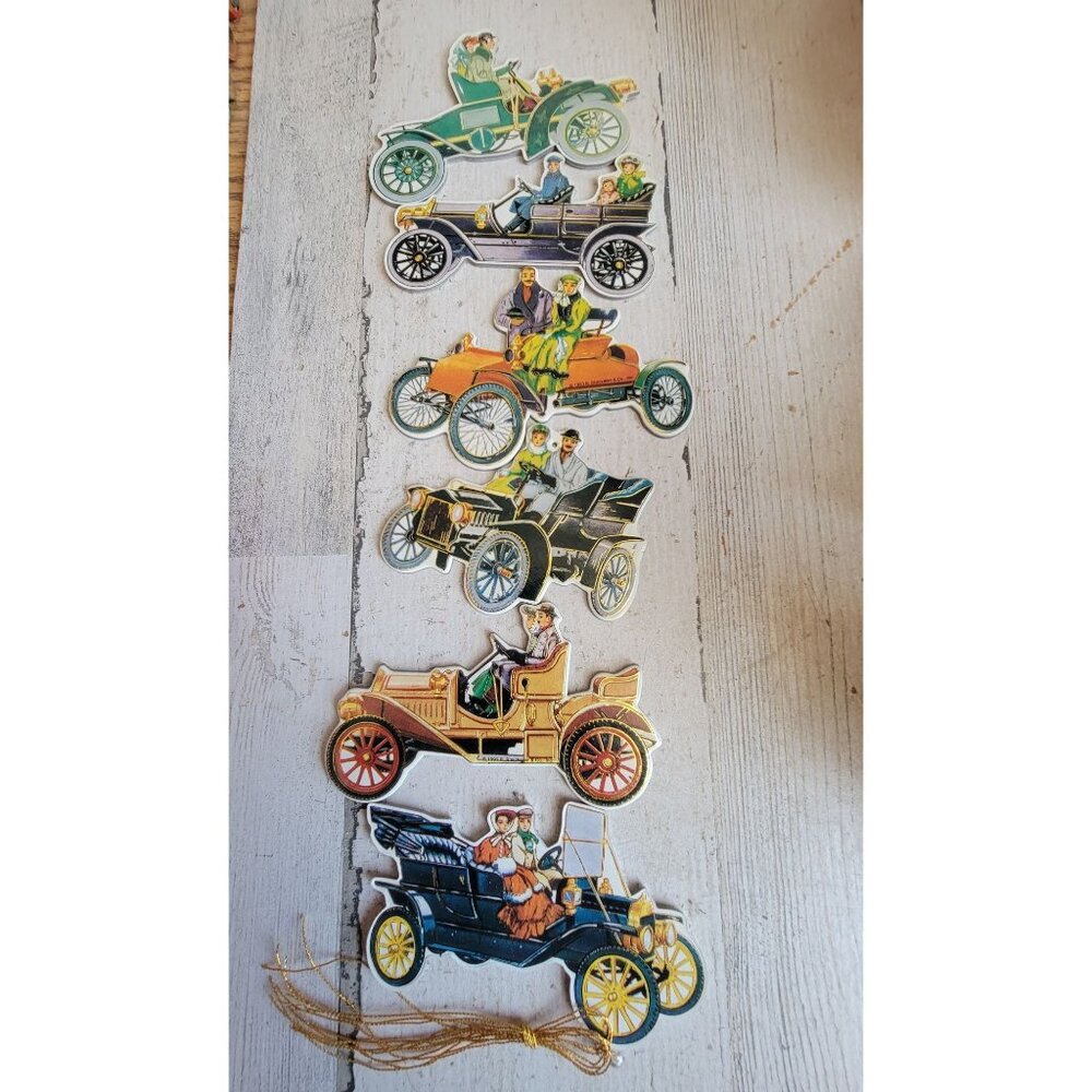 Vintage‎ cardboard car couple Victorian antique style set ornament Xmas